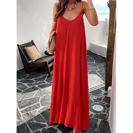 Women's Casual Dress Summer Dress Slip Dress Long Dress Maxi Dress Backless Pocket Street Date Streetwear Maxi Strap Sleeveless Loose Fit Black Red Blue Color S M L XL Size