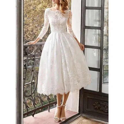 Women's White Dress Lace Dress Casual Dress Midi Dress Lace Backless Wedding Date Vacation Elegant A Line Crew Neck Long Sleeve Slim White Color S M L XL Size