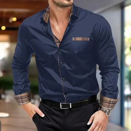 Men's Shirt Satin Shirt Button Up Shirt Casual Shirt Black White Pink Navy Blue Long Sleeve Plaid Color Block Lapel Daily Vacation Patchwork Clothing Apparel Fashion Casual Smart Casual