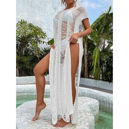 Women's Summer Dress Cover Up Cut Out Vacation Swimming Beach Wear Holiday Sleeveless Black White Beige Color One-Size Size