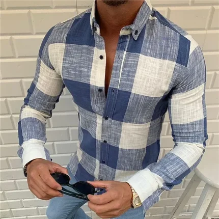 Men's Shirt Button Up Shirt Summer Shirt Plaid Shirt Black Red Blue Long Sleeve Plaid / Check Collar Turndown Casual Daily Button-Down Clothing Apparel Fashion Casual Breathable Comfortable