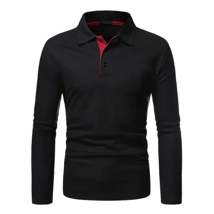 Men's Polo Shirt Golf Shirt Outdoor Street Collar Polo Collar Long Sleeve Simple Sportswear Solid Color Button Front Button-Down Fall Winter Regular Fit Black White Dark Gray Polo Shirt