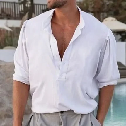 Men's Shirt Popover Shirt Casual Shirt Summer Shirt Beach Shirt Black White Pink Blue Gray Long Sleeve Plain Turndown Street Daily Clothing Apparel Fashion Casual Comfortable