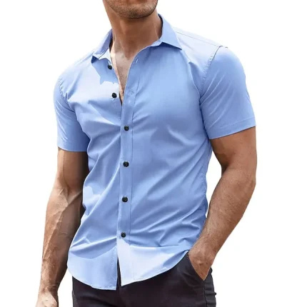 Men's Shirt Button Up Shirt Casual Shirt Summer Shirt Wine Navy Blue Blue Gray Short Sleeve Plain Turndown Street Daily Clothing Apparel Fashion Casual Comfortable