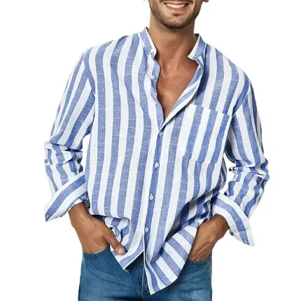 Men's Shirt Button Up Shirt Summer Shirt Casual Shirt Beach Shirt Black Red Blue Green Gray Long Sleeve Striped Collar Daily Vacation Front Pocket Clothing Apparel Fashion Casual Comfortable