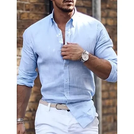 Men's Shirt Button Up Shirt Casual Shirt Summer Shirt Black White Pink Blue Green Long Sleeve Plain Lapel Daily Vacation Clothing Apparel Fashion Casual Comfortable