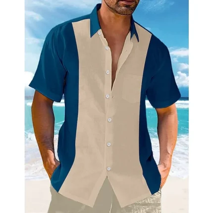 Men's Shirt Button Up Shirt Casual Shirt Summer Shirt Beach Shirt Black Wine Blue Green Light Blue Short Sleeve Color Block Lapel Daily Vacation Front Pocket Clothing Apparel Fashion Casual