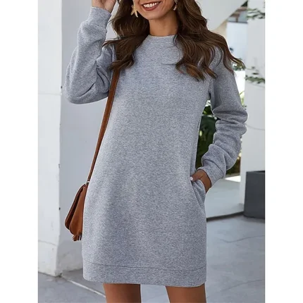 Women's Casual Dress Plain Dress Midi Dress Ruched Daily Holiday Vacation Fashion Modern Crew Neck Long Sleeve Loose Fit Black Pink Wine Color S M L XL XXL Size