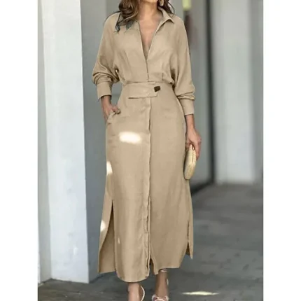 Women's Shirt Dress Casual Dress Plain Dress Long Dress Maxi Dress Pocket Split Daily Date Vacation Active Fashion Shirt Collar Long Sleeve Regular Fit Black White Pink Color S M L XL XXL Size