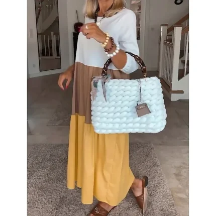 Women's Casual Dress Plain Dress Long Dress Maxi Dress Patchwork Daily Date Going out Fashion Modern Crew Neck 3/4 Length Sleeve Regular Fit Yellow Color S M L XL XXL Size