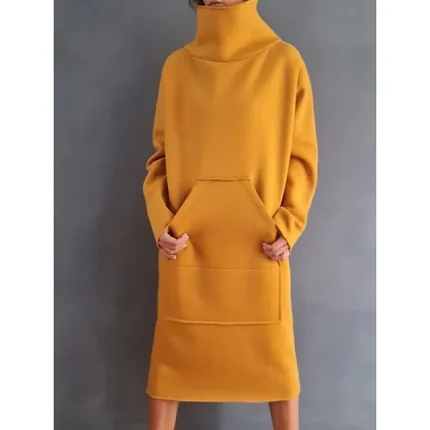 Women's Sweatshirt Dress Casual Dress Midi Dress Fashion Daily Outdoor Vacation Going out Turtleneck Pocket Solid Color Regular Fit Black Yellow Purple S M L XL XXL